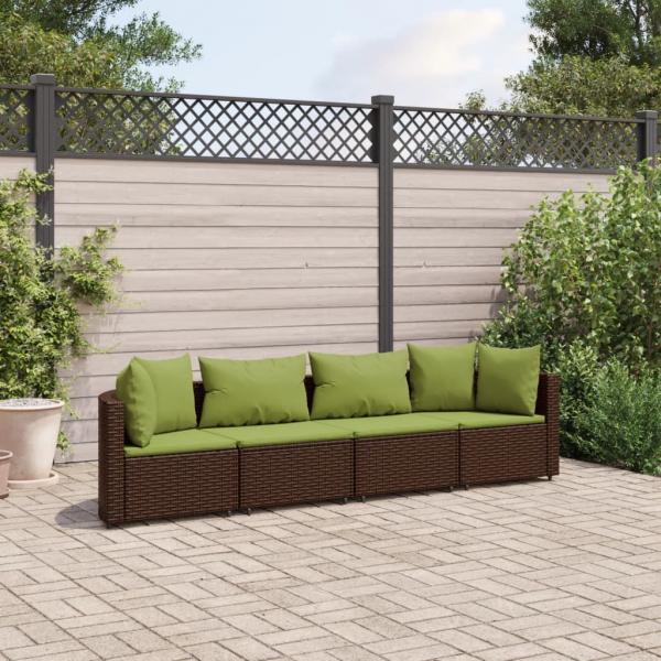 ARDEBO.de - 4-tlg. Garten-Sofagarnitur mit Kissen Braun Poly Rattan