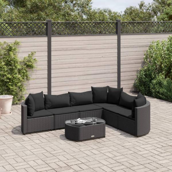 ARDEBO.de - 7-tlg. Garten-Sofagarnitur mit Kissen Schwarz Poly Rattan