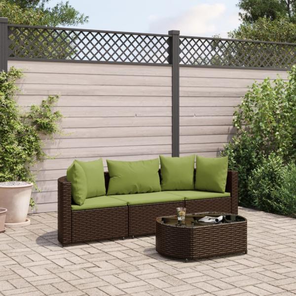 ARDEBO.de - 4-tlg. Garten-Sofagarnitur mit Kissen Braun Poly Rattan