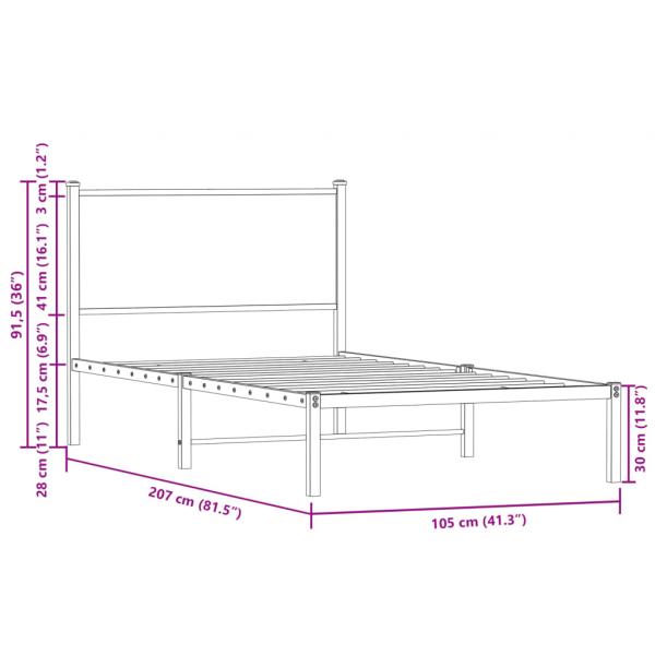 Metallbett ohne Matratze Räuchereiche 100x200 cm