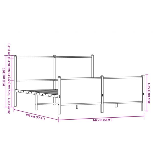 Metallbett ohne Matratze Sonoma-Eiche 137x190 cm