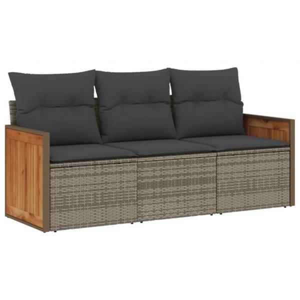 3-tlg. Garten-Sofagarnitur mit Kissen Grau Poly Rattan