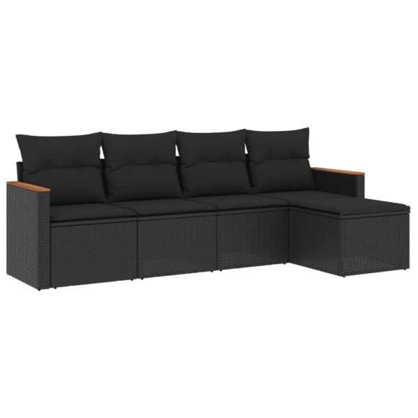 5-tlg. Garten-Sofagarnitur mit Kissen Schwarz Poly Rattan