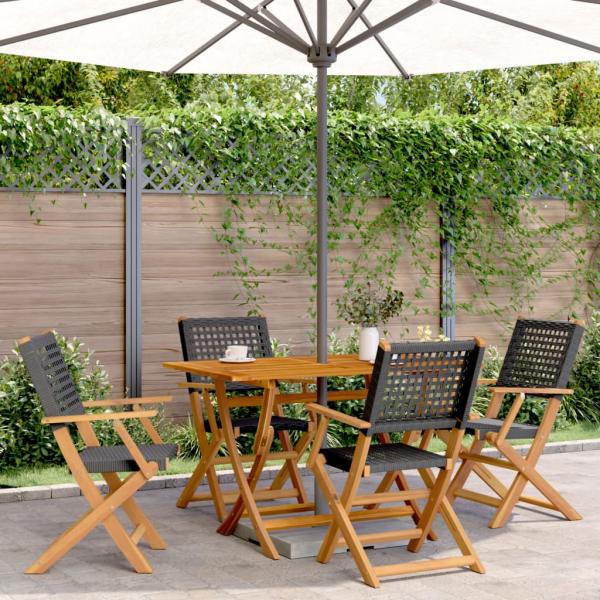 ARDEBO.de - Gartenstühle 4 Stk. Klappbar Schwarz Poly Rattan & Massivholz