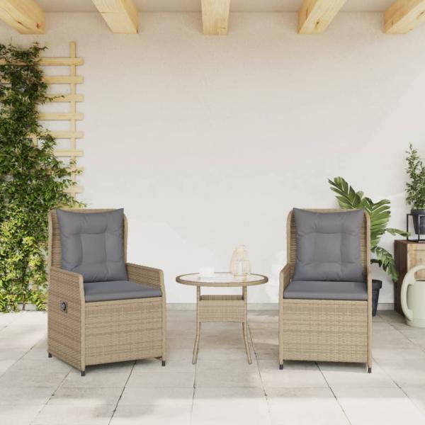 Gartensessel 2 Stk. Verstellbar Beige Poly Rattan