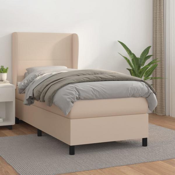 ARDEBO.de - Boxspringbett mit Matratze Cappuccino-Braun 90x200cm Kunstleder