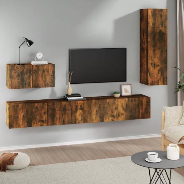 ARDEBO.de - 4-tlg. TV-Schrank-Set Räuchereiche Holzwerkstoff