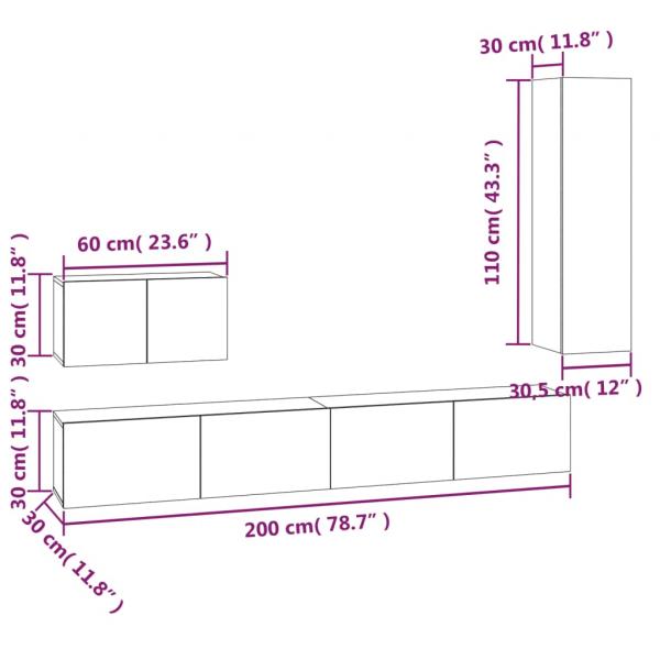 4-tlg. TV-Schrank-Set Räuchereiche Holzwerkstoff