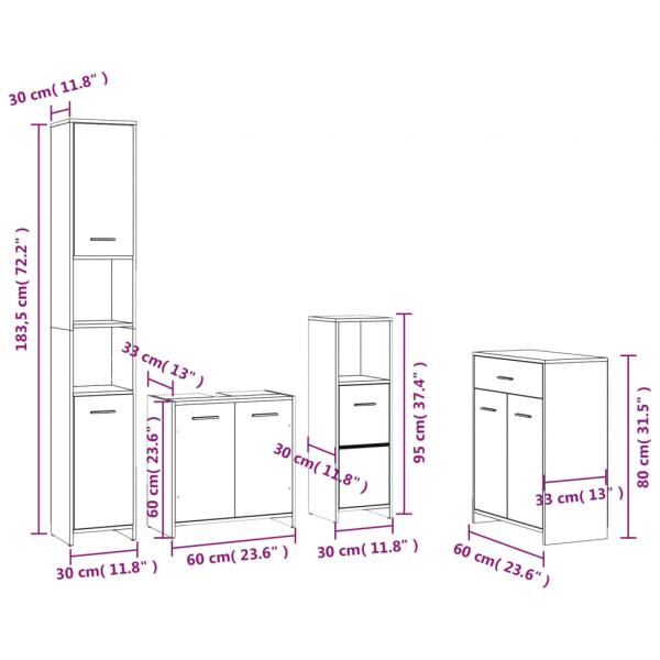 4-tlg. Badmöbel-Set Räuchereiche Holzwerkstoff