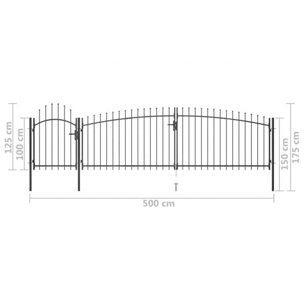 Gartentor mit Speerspitzen 5x1,75 m Schwarz