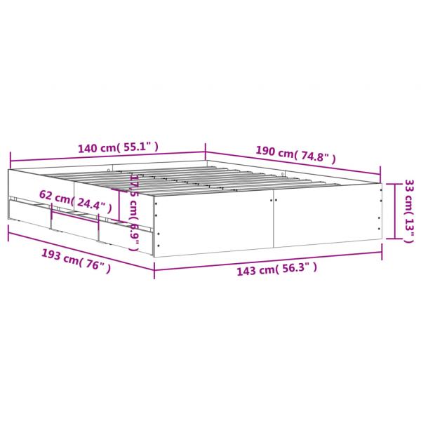 Bettgestell mit Schubladen Betongrau 140x190 cm Holzwerkstoff