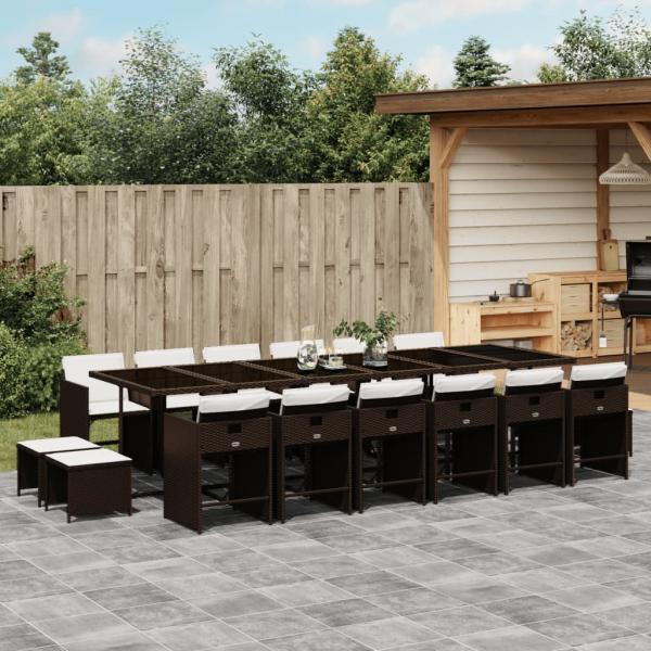 ARDEBO.de - 17-tlg. Garten-Essgruppe mit Kissen Braun Poly Rattan