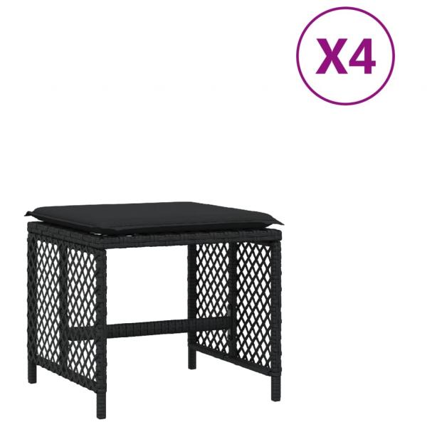 Gartenhocker mit Kissen 4 Stk. Schwarz 41x41x36 cm Poly Rattan