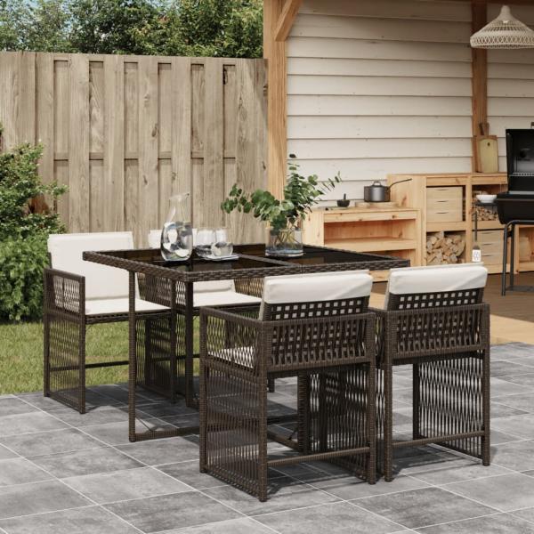 ARDEBO.de - 5-tlg. Garten-Essgruppe mit Kissen Braun Poly Rattan