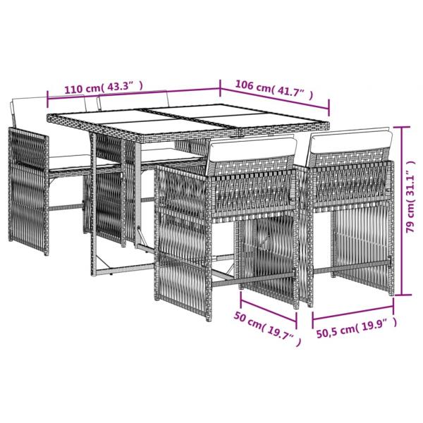 5-tlg. Garten-Essgruppe mit Kissen Braun Poly Rattan