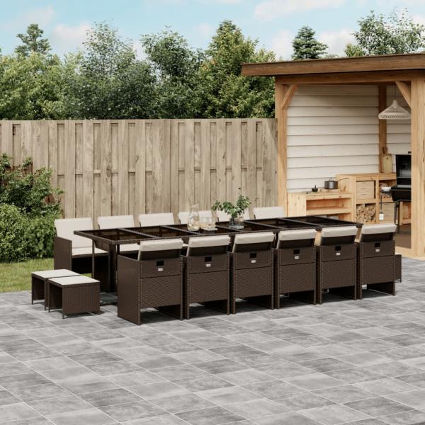 ARDEBO.de - 17-tlg. Garten-Essgruppe mit Kissen Braun Poly Rattan