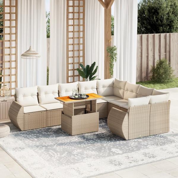 ARDEBO.de - 10-tlg. Garten-Sofagarnitur mit Kissen Beige Poly Rattan