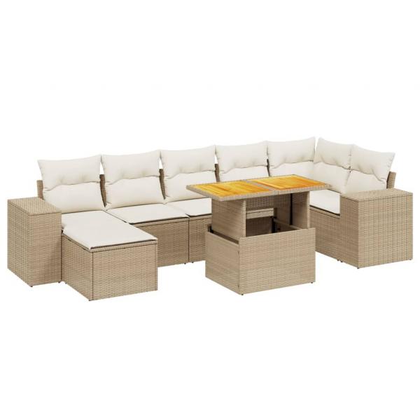 8-tlg. Garten-Sofagarnitur mit Kissen Beige Poly Rattan