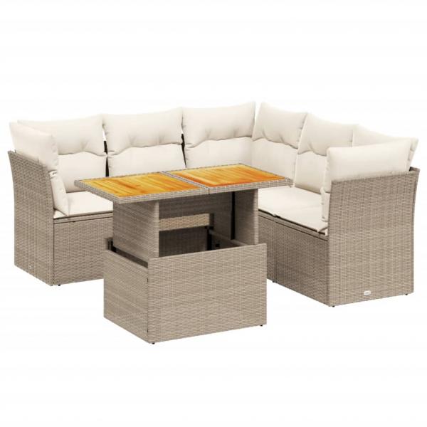 5-tlg. Garten-Sofagarnitur mit Kissen Beige Poly Rattan