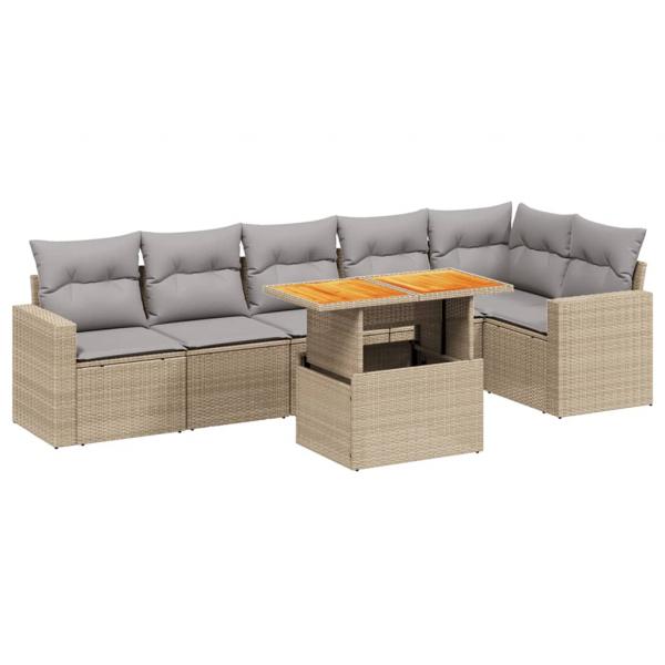 7-tlg. Garten-Sofagarnitur mit Kissen Beige Poly Rattan