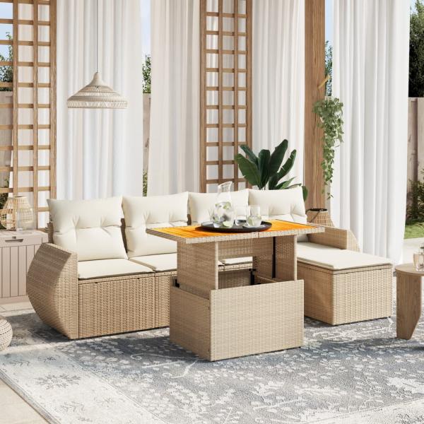 ARDEBO.de - 6-tlg. Garten-Sofagarnitur mit Kissen Beige Poly Rattan