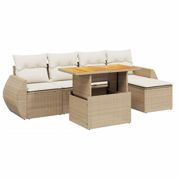 6-tlg. Garten-Sofagarnitur mit Kissen Beige Poly Rattan