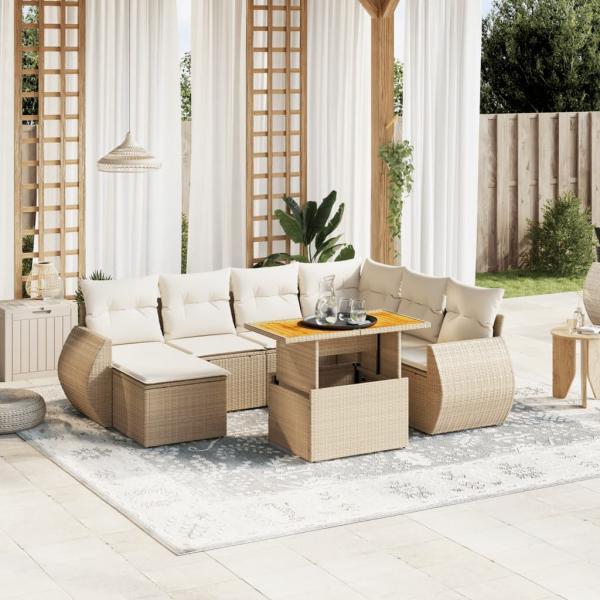 ARDEBO.de - 8-tlg. Garten-Sofagarnitur mit Kissen Beige Poly Rattan