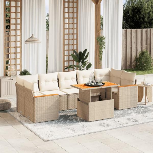 ARDEBO.de - 8-tlg. Garten-Sofagarnitur mit Kissen Beige Poly Rattan