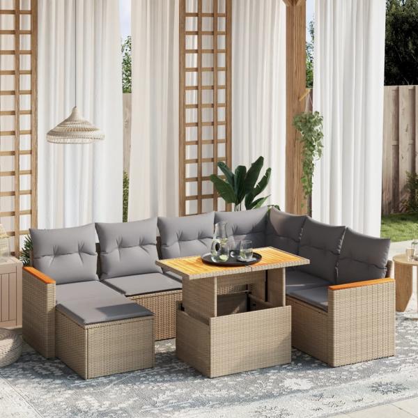 ARDEBO.de - 8-tlg. Garten-Sofagarnitur mit Kissen Beige Poly Rattan