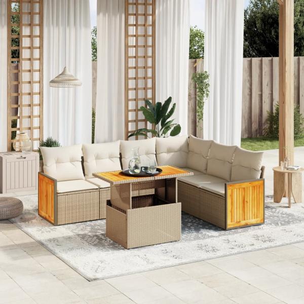 ARDEBO.de - 7-tlg. Garten-Sofagarnitur mit Kissen Beige Poly Rattan