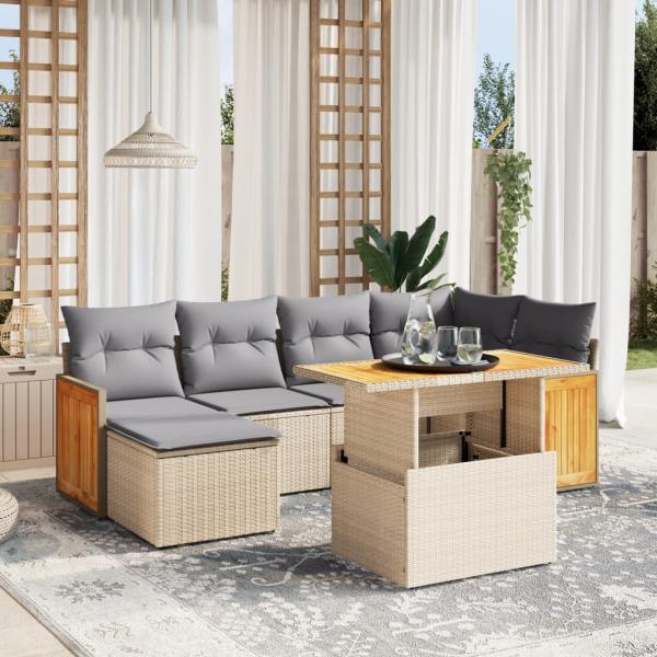 ARDEBO.de - 7-tlg. Garten-Sofagarnitur mit Kissen Beige Poly Rattan