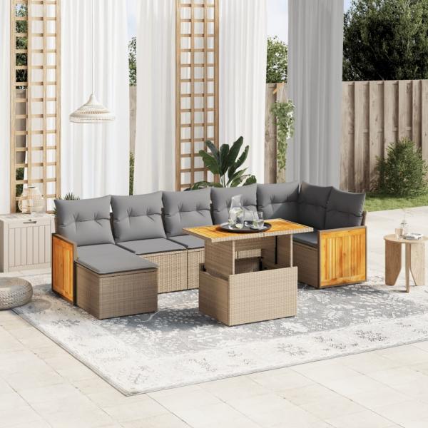 ARDEBO.de - 8-tlg. Garten-Sofagarnitur mit Kissen Beige Poly Rattan