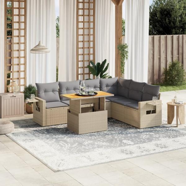 ARDEBO.de - 7-tlg. Garten-Sofagarnitur mit Kissen Beige Poly Rattan