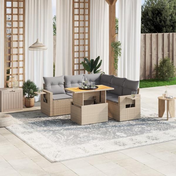 ARDEBO.de - 6-tlg. Garten-Sofagarnitur mit Kissen Beige Poly Rattan