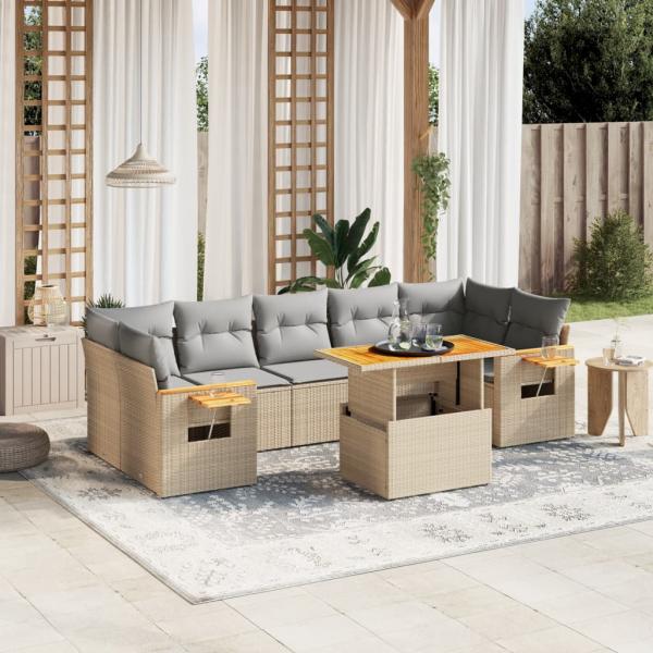 ARDEBO.de - 8-tlg. Garten-Sofagarnitur mit Kissen Beige Poly Rattan