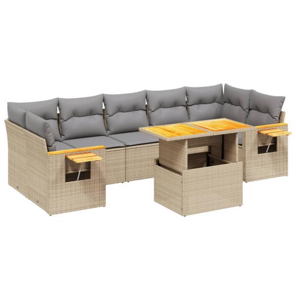 8-tlg. Garten-Sofagarnitur mit Kissen Beige Poly Rattan