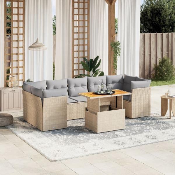 ARDEBO.de - 8-tlg. Garten-Sofagarnitur mit Kissen Beige Poly Rattan