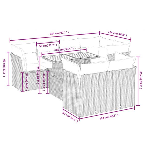 8-tlg. Garten-Sofagarnitur mit Kissen Beige Poly Rattan