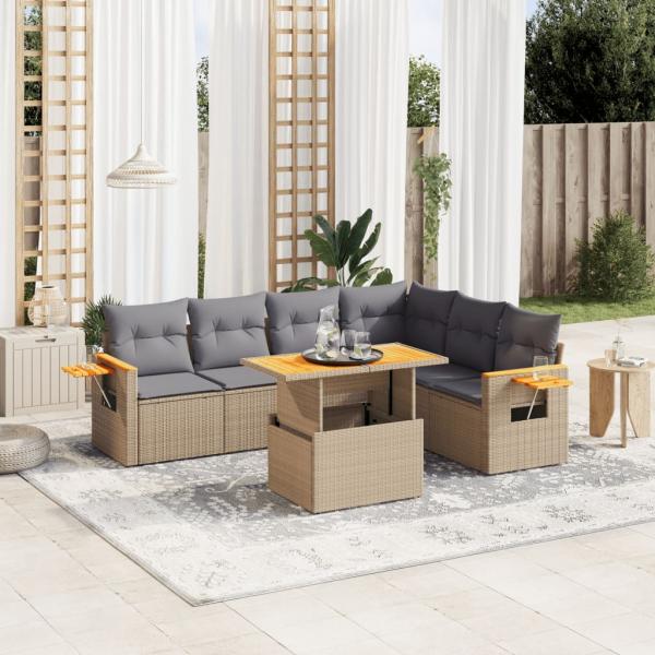 ARDEBO.de - 7-tlg. Garten-Sofagarnitur mit Kissen Beige Poly Rattan