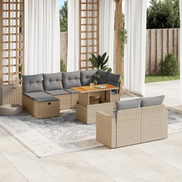 ARDEBO.de - 11-tlg. Garten-Sofagarnitur mit Kissen Beige Poly Rattan