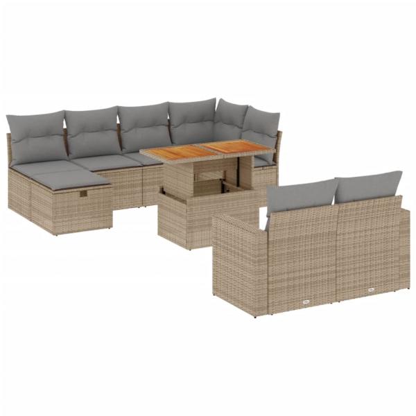 11-tlg. Garten-Sofagarnitur mit Kissen Beige Poly Rattan