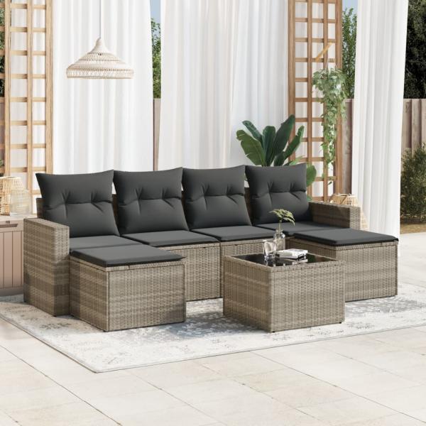 ARDEBO.de - 7-tlg. Garten-Sofagarnitur mit Kissen Hellgrau Poly Rattan