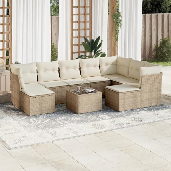 ARDEBO.de - 10-tlg. Garten-Sofagarnitur mit Kissen Beige Poly Rattan