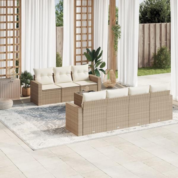 ARDEBO.de - 8-tlg. Garten-Sofagarnitur mit Kissen Beige Poly Rattan