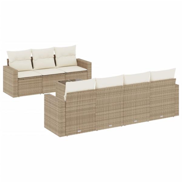 8-tlg. Garten-Sofagarnitur mit Kissen Beige Poly Rattan