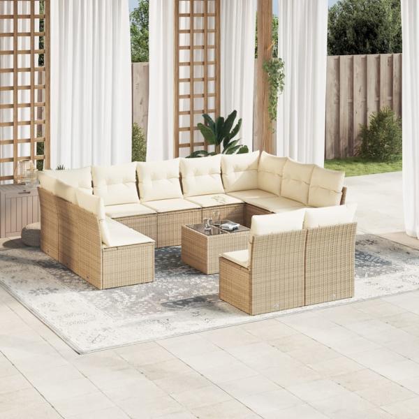 ARDEBO.de - 12-tlg. Garten-Sofagarnitur mit Kissen Beige Poly Rattan