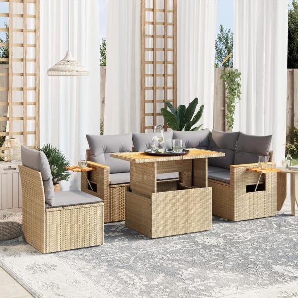 ARDEBO.de - 6-tlg. Garten-Sofagarnitur mit Kissen Beige Poly Rattan