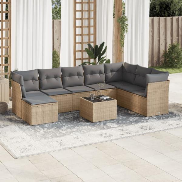 ARDEBO.de - 9-tlg. Garten-Sofagarnitur mit Kissen Beige Poly Rattan