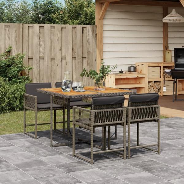 ARDEBO.de - 5-tlg. Garten-Essgruppe mit Kissen Grau Poly Rattan