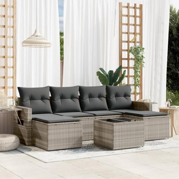 ARDEBO.de - 7-tlg. Garten-Sofagarnitur mit Kissen Hellgrau Poly Rattan